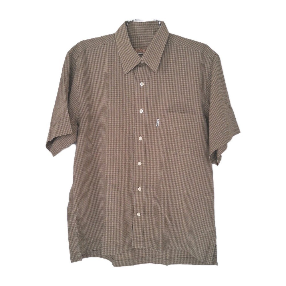 Barbour Shirt Men Medium The Travel Casual Pocket Geometric Viscose Short Sleeve
